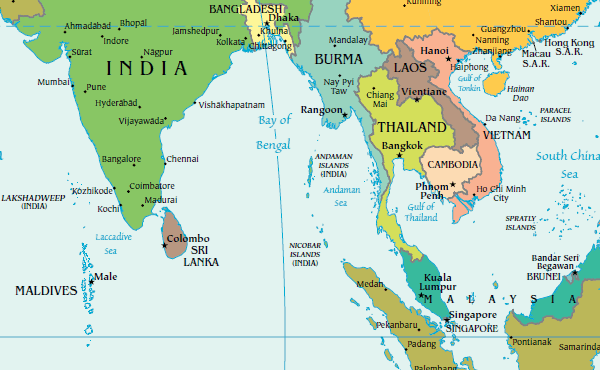 Map showing strategic location of Maldives and Sri Lanka in the Indian Ocean