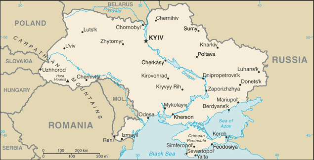 The Kerch Strait is in the lower right corner, as the tiny strait that separates Crimea and Russia at their closest points, and also separates the Sea of Azov in the north from the Black Sea in the south.