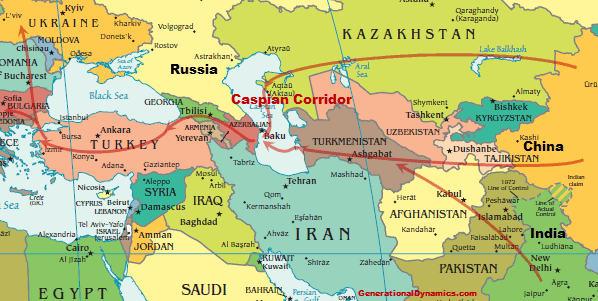 Map: The Caspian Trade Corridor is part of the New Silk Road connecting Asia with Europe