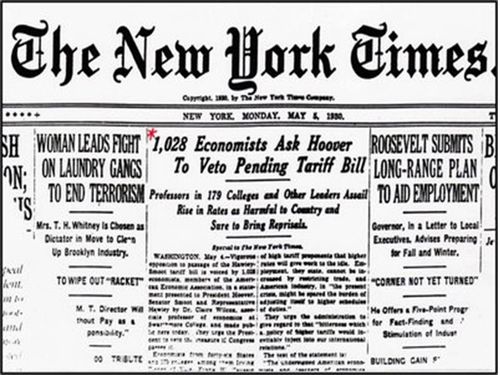 NY Times, May 5, 1930 - over a thousand economists opposed the Smoot-Hawley Tariff Bill (History Hub)