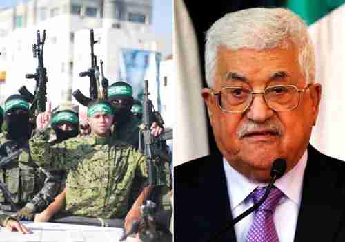 Mahmoud Abbas (R) and Hamas members (L) (Reuters)