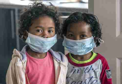 Children are required to wear face masks at school in Antananarivo, Madagascar's capital city (AP)