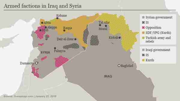 Map of Syria and Iraq showing areas of control (Deutsche Welle)