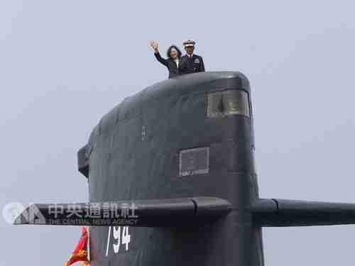 Taiwan's president Tsai Ing-wen on a Dutch-built submarine last year. (AP)
