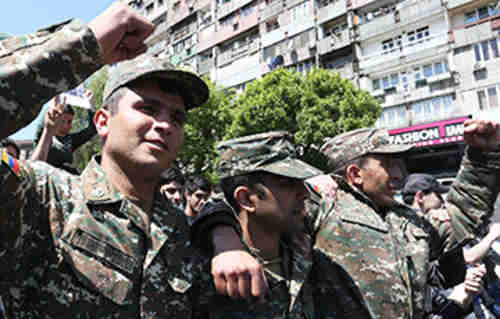 Soldiers from Armenia's army join the anti-government protests in Yerevan (charter97.org)