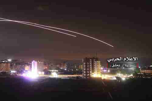 Syrian anti-aircraft missiles in the sky over Damascus on Thursday morning in response to Israeli missile attacks (AP)
