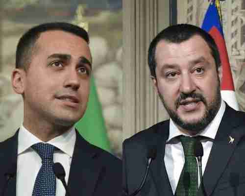 Five-Star Movement leader Luigi Di Maio, left, and La Liga leader Matteo Salvini (AFP)
