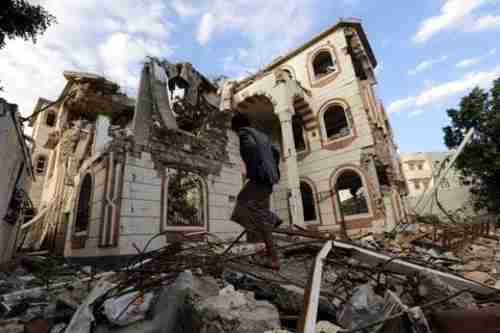 Building in Sanaa destroyed by an airstrike last week (EPA)