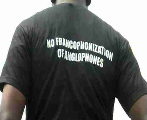 Youth wearing a T-shirt protesting the 'Francophonization' of Anglophones (Deutsche Welle)