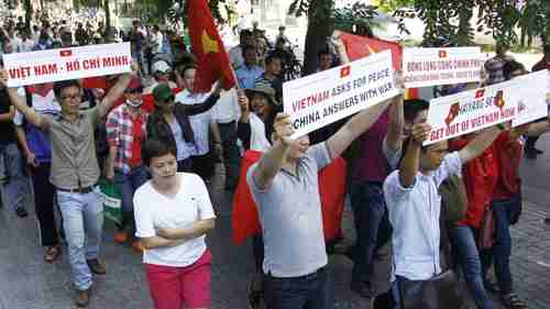 Anti-China protests in Vietnam. 'Haiyang 981' is the name of the Chinese oil rig in Vietnam's territorial waters (AP)